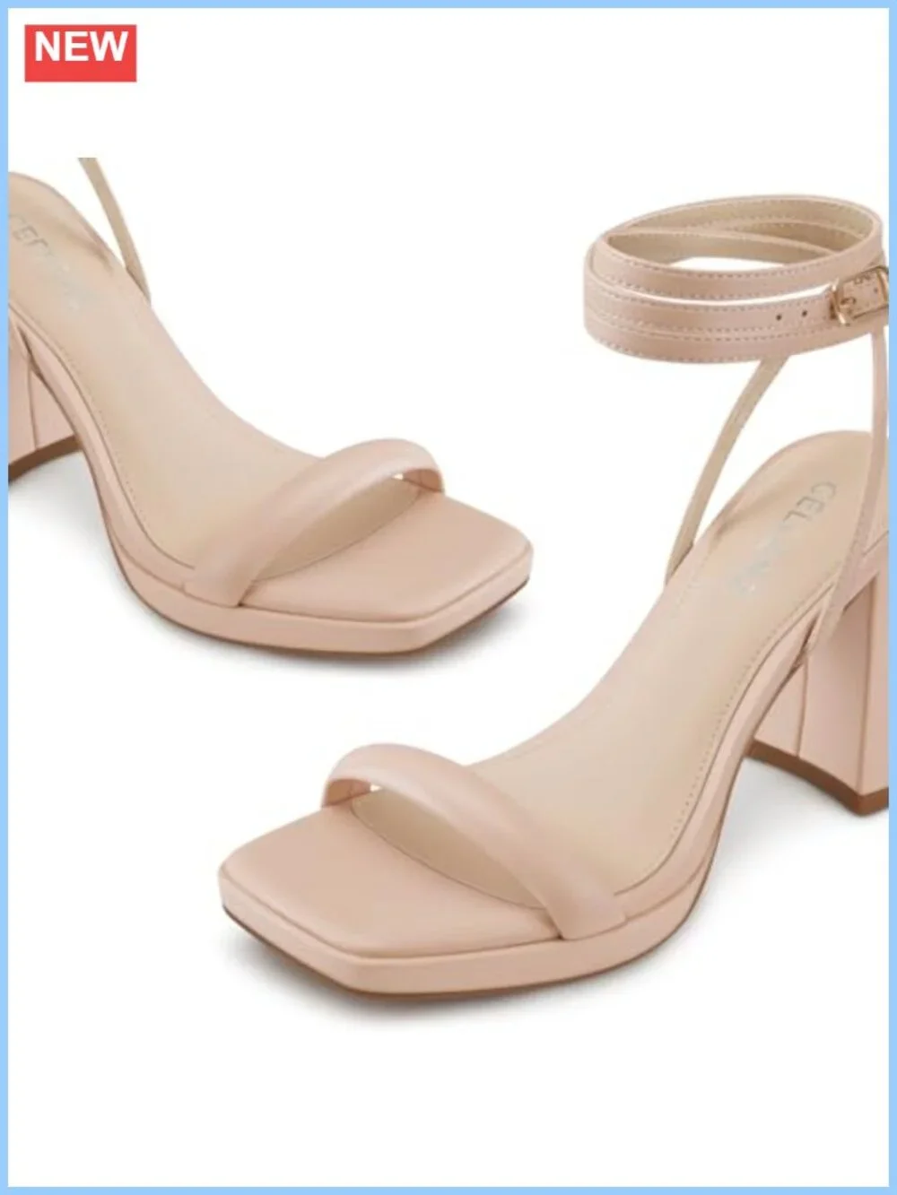 Chunky Platform Heeled Sandals Square Open Toe Strappy Ankle Strap